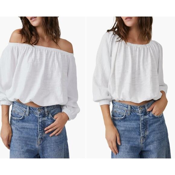 Free People Parfait Bubble Off The Shoulder Crop Top - Picture 1 of 6